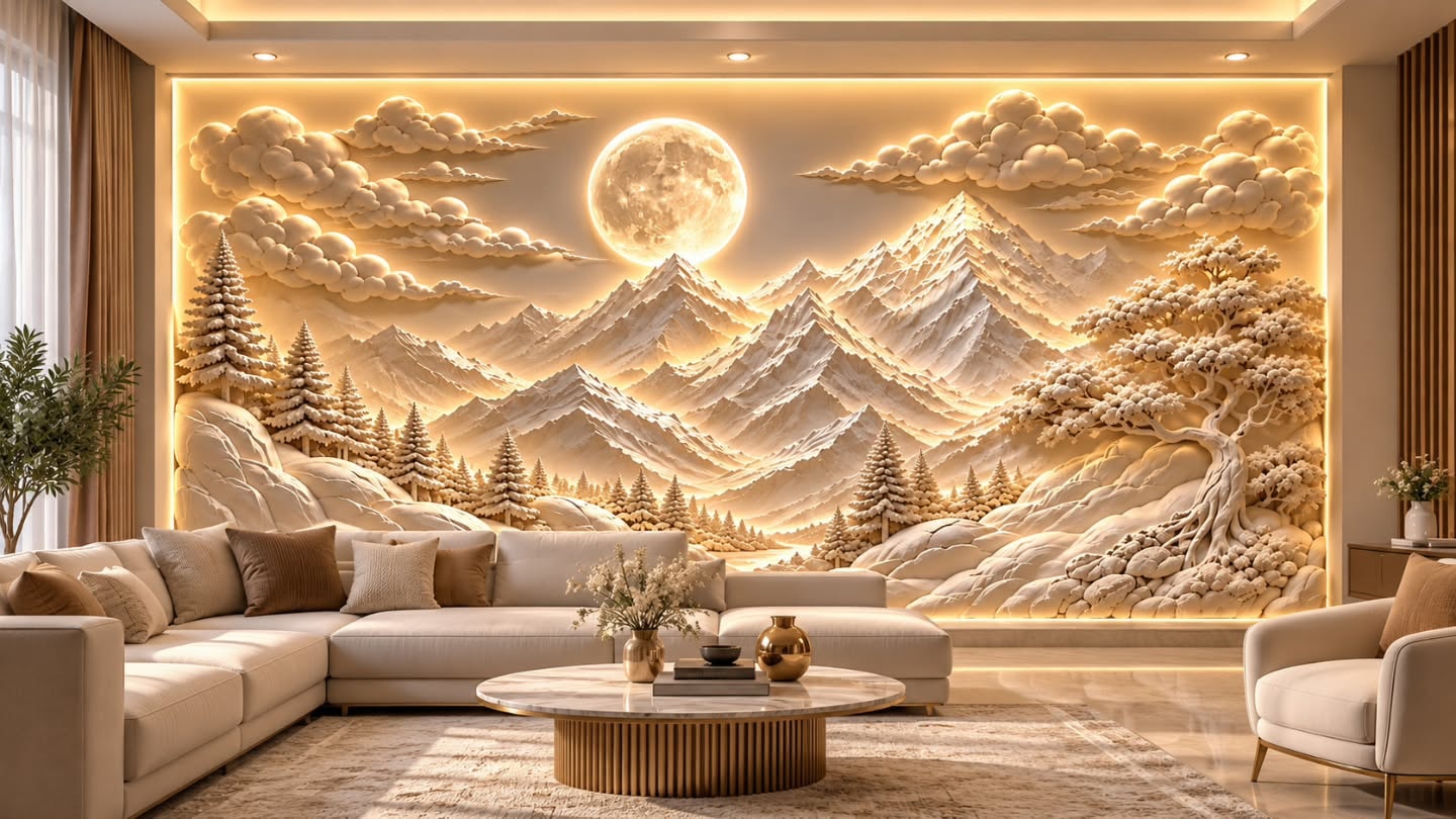 Altın Dağlar 3D duvar posteri, döşenmiş oda görünümü