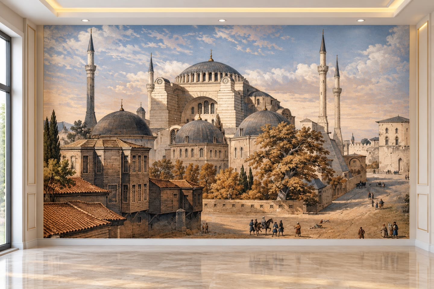 İstanbul Silüeti 3D duvar posteri, düz tasarım görünümü