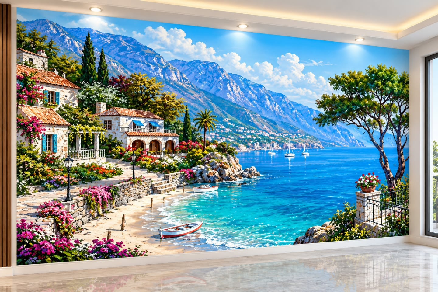 Akdeniz & Deniz 3D duvar posteri, düz tasarım görünümü