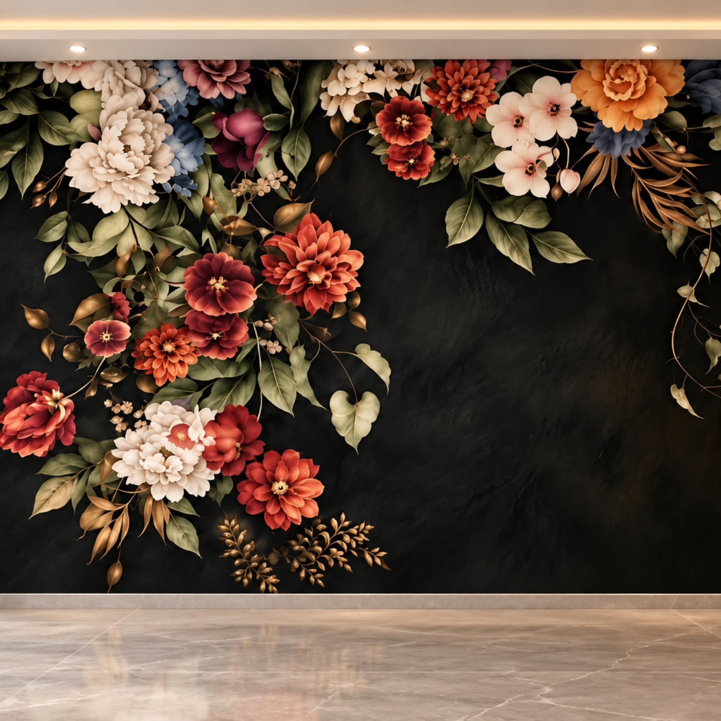 Gece Çiçekleri 3D duvar posteri, mobilyasız duvar görünümü