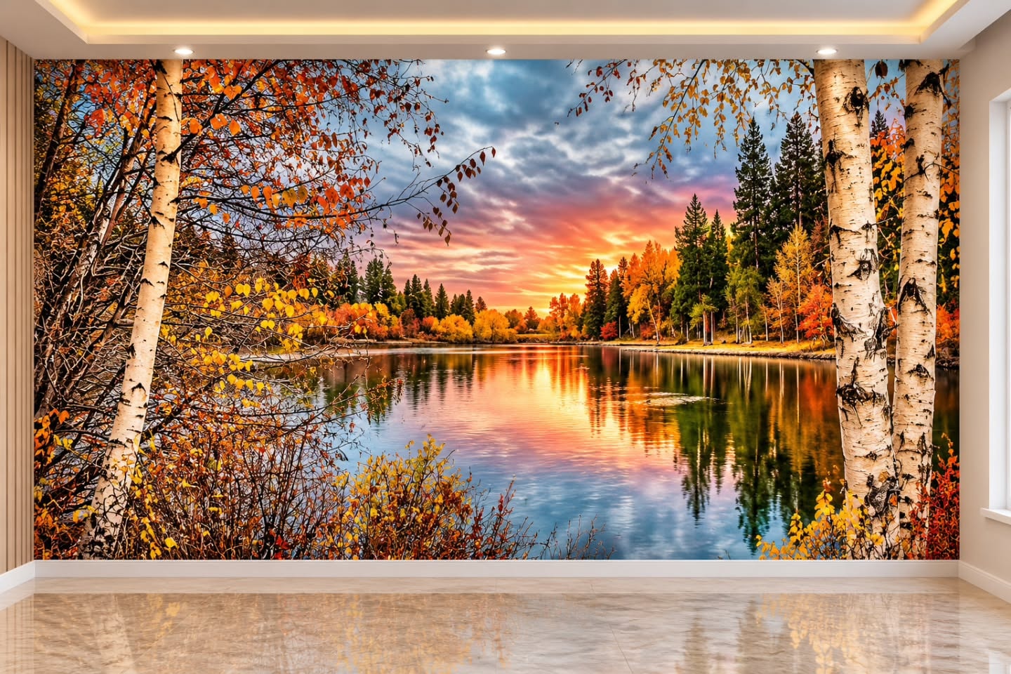 Sonbaharın Büyüsü 3D duvar posteri, düz tasarım görünümü