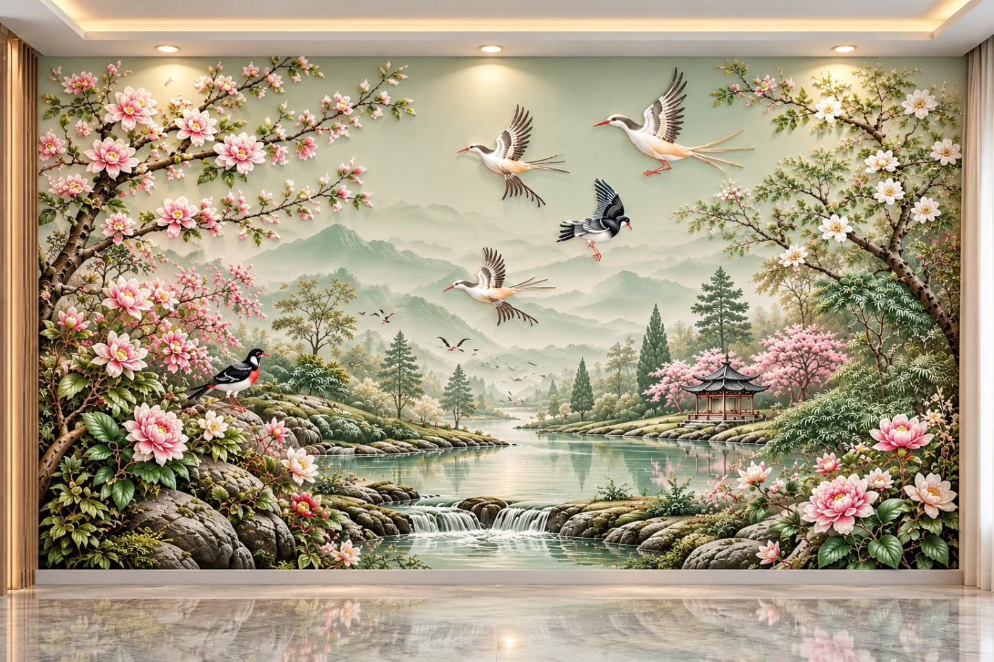 Pastel Çiçek II 3D duvar posteri, düz tasarım görünümü