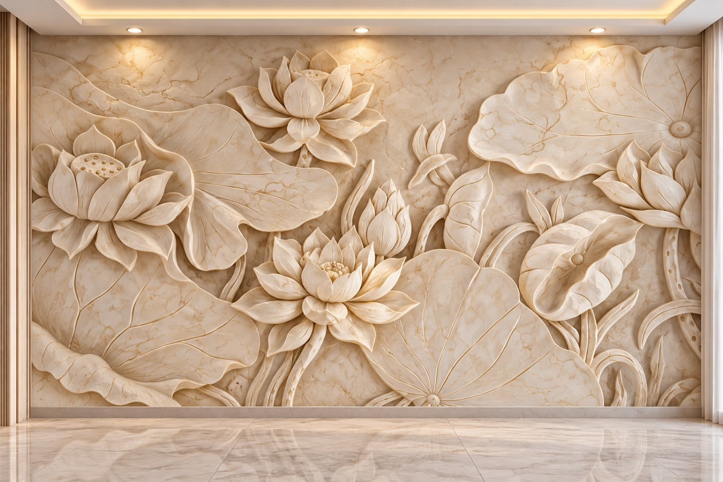 Lotus & Çiçek 3D duvar posteri, düz tasarım görünümü