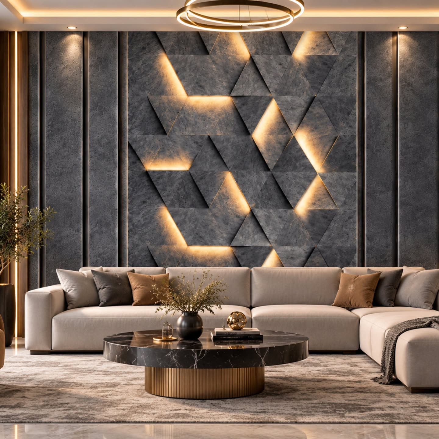 Modern Çizgiler 3D duvar posteri, döşenmiş oda görünümü
