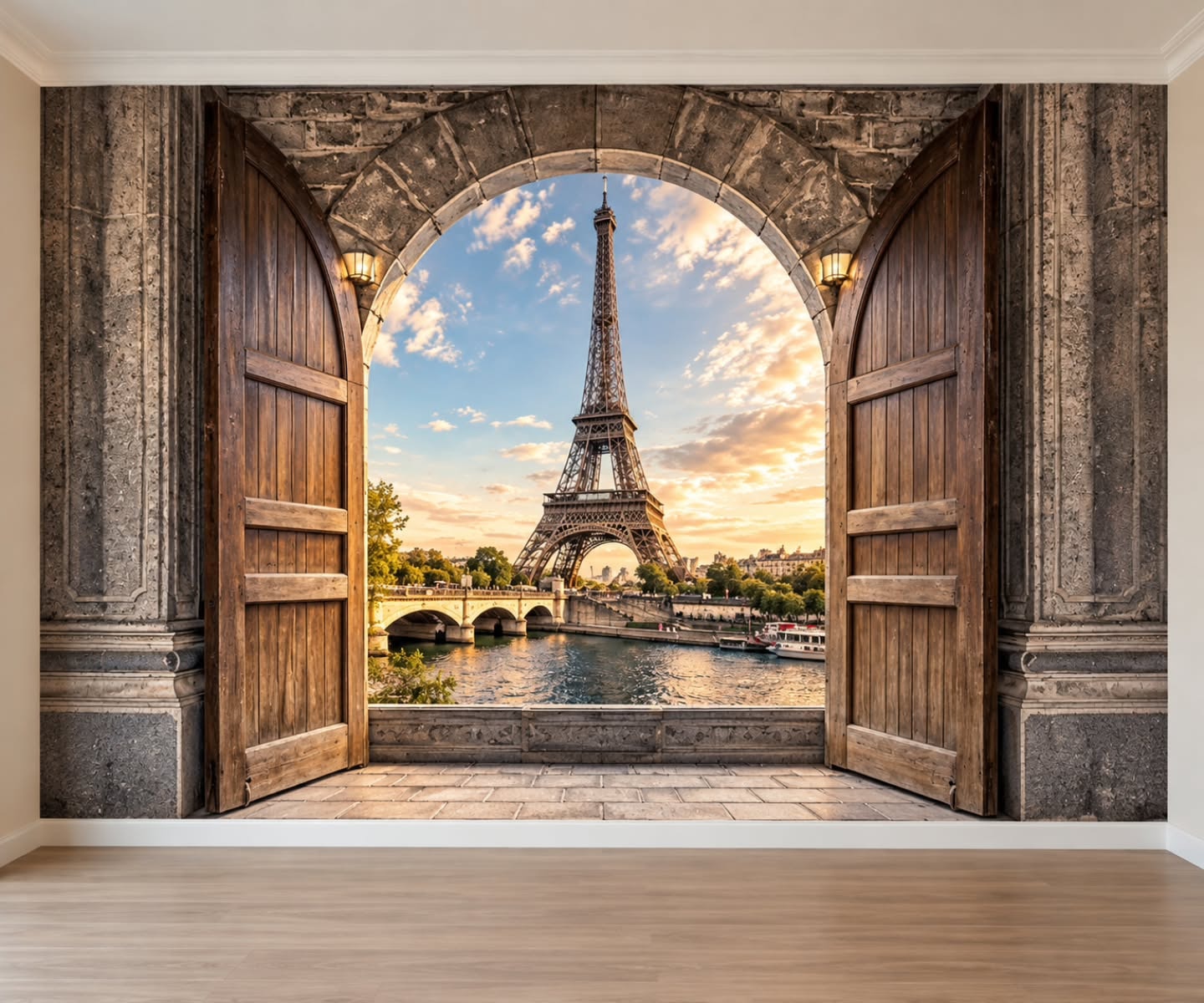 Paris & Kapı 3D duvar posteri, düz tasarım görünümü