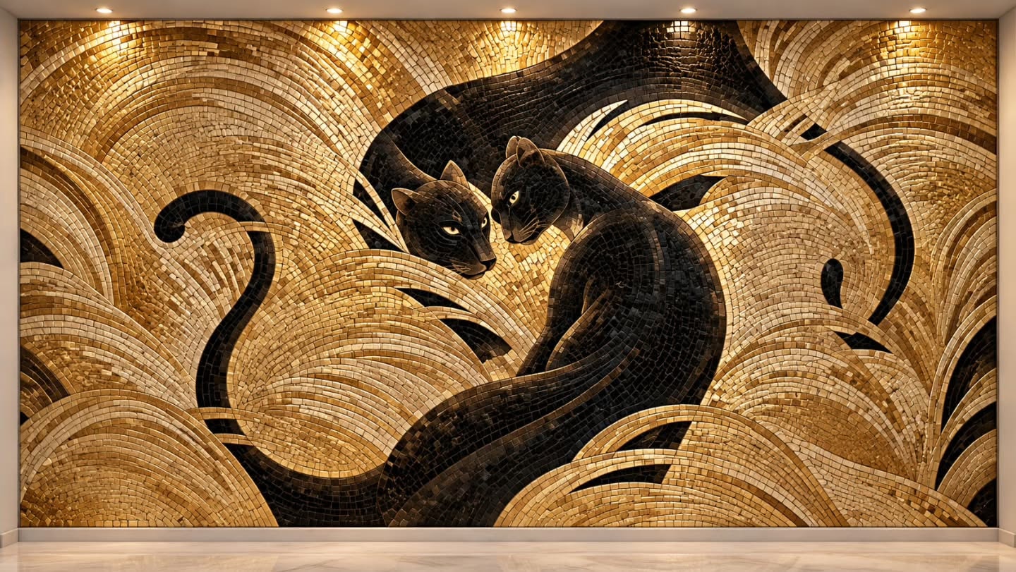Panter ve Altın 3D duvar posteri, düz tasarım görünümü