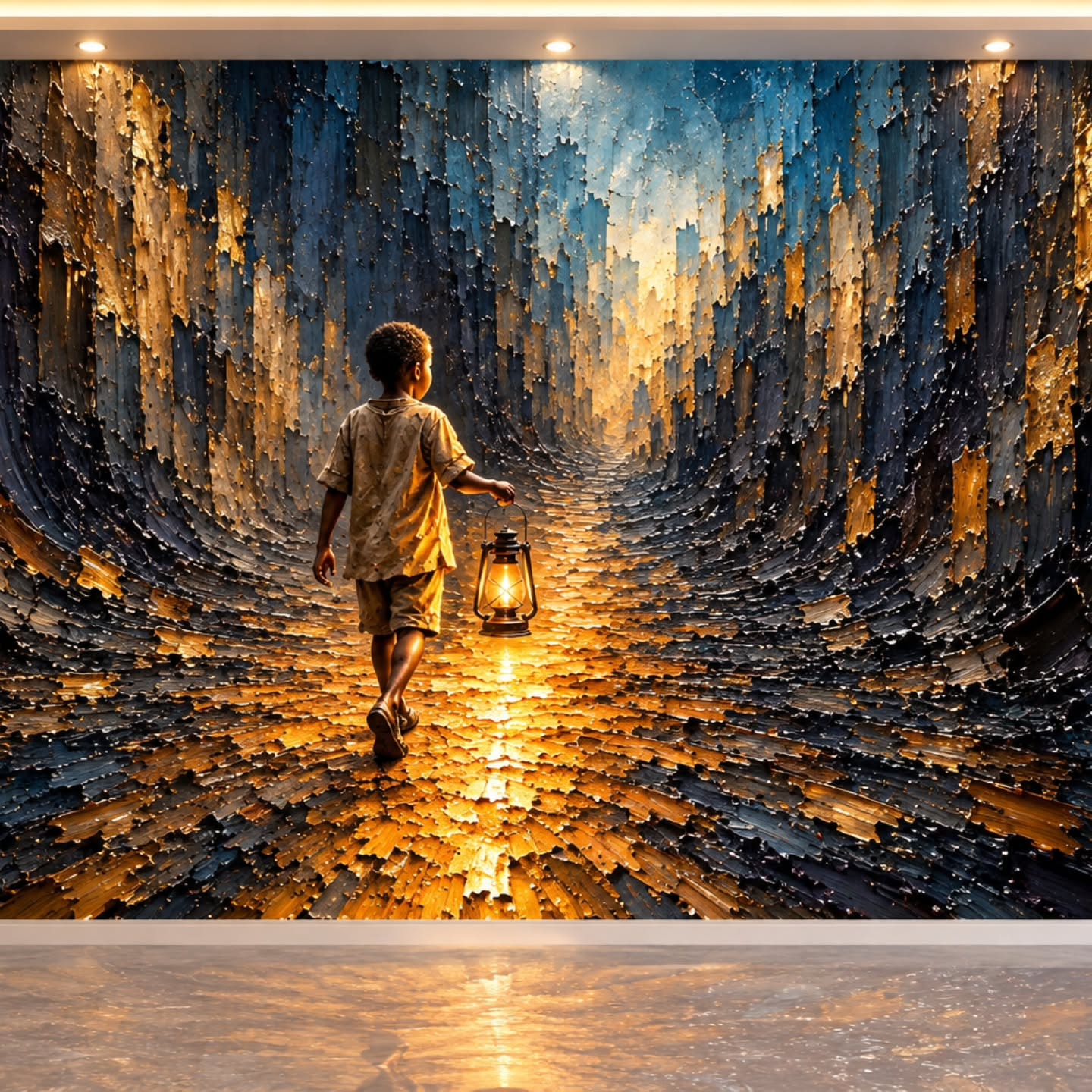 Karanlığın İçinde 3D duvar posteri, düz tasarım görünümü