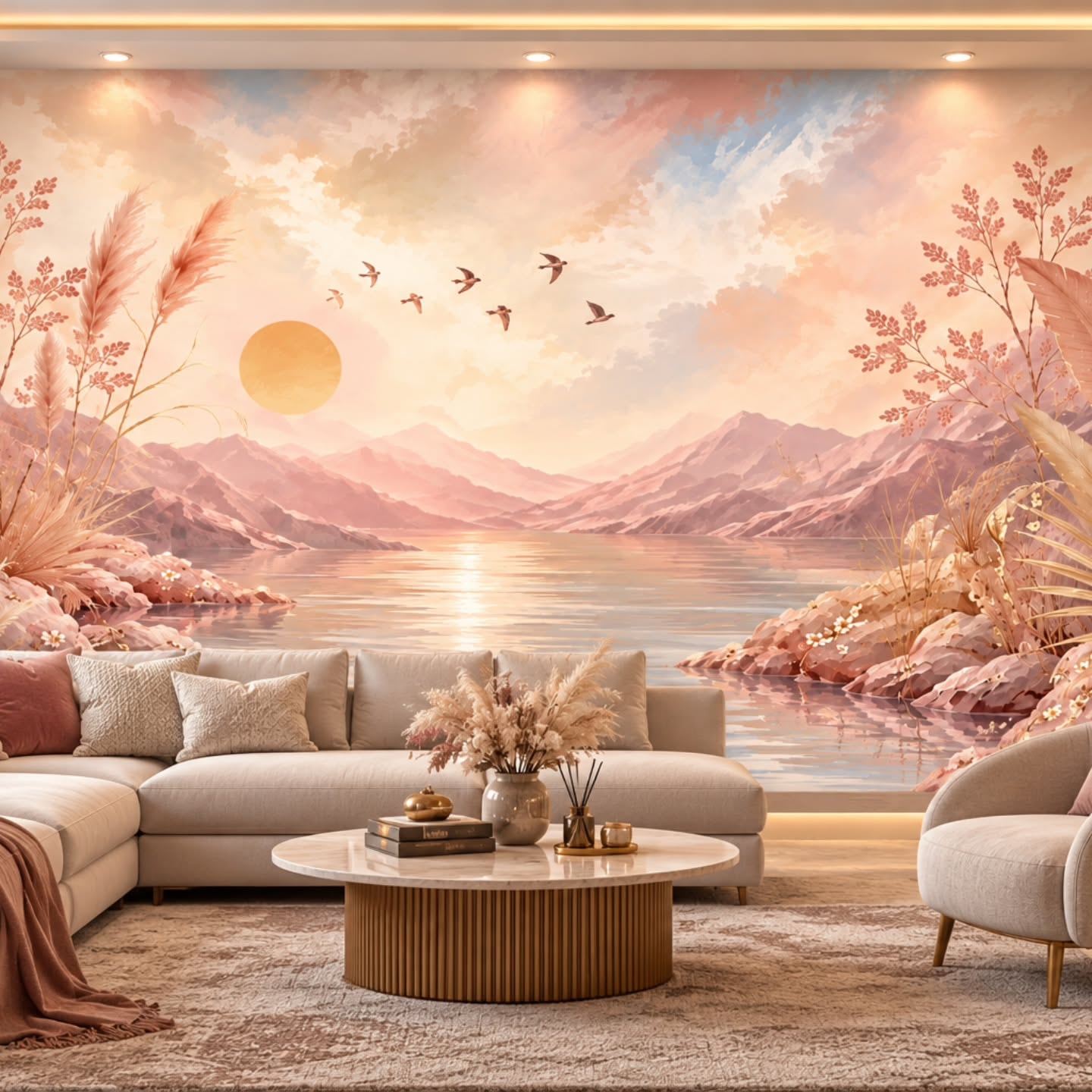 Pampas & Göl 3D duvar posteri, döşenmiş oda görünümü