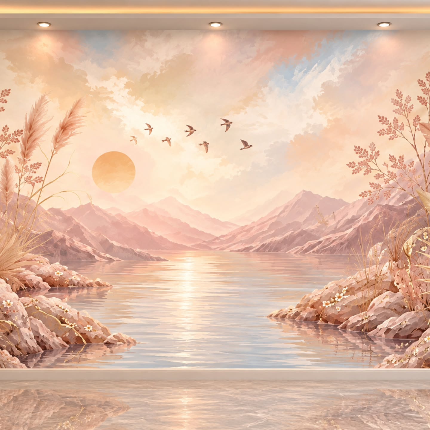 Pampas & Göl 3D duvar posteri, düz tasarım görünümü