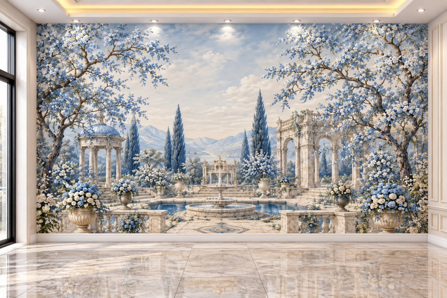 Beyaz Çiçek 3D duvar posteri, düz tasarım görünümü