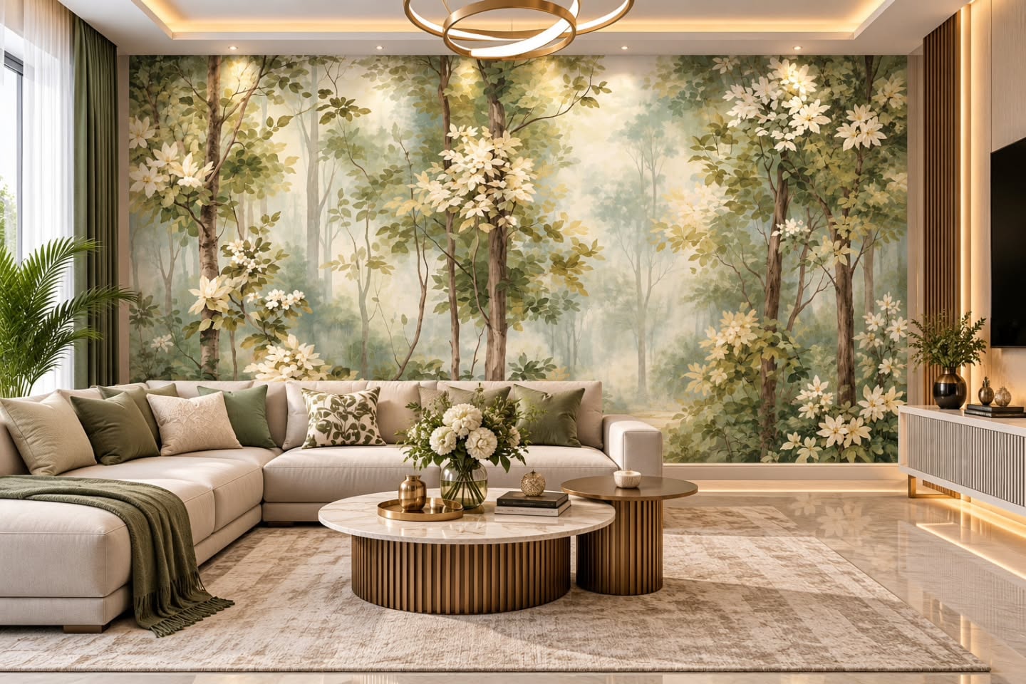 Pastel Çiçek IV 3D duvar posteri, döşenmiş oda görünümü