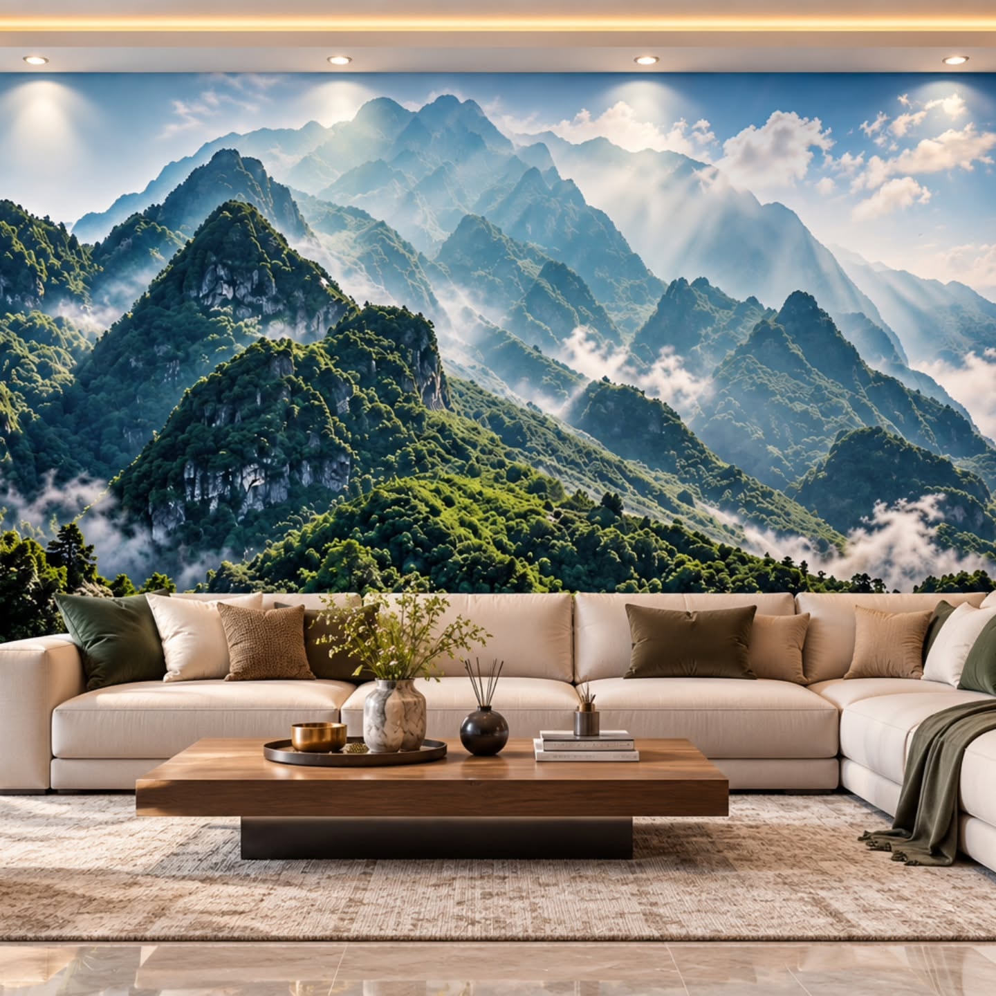 Dağ & Orman 3D duvar posteri, döşenmiş oda görünümü