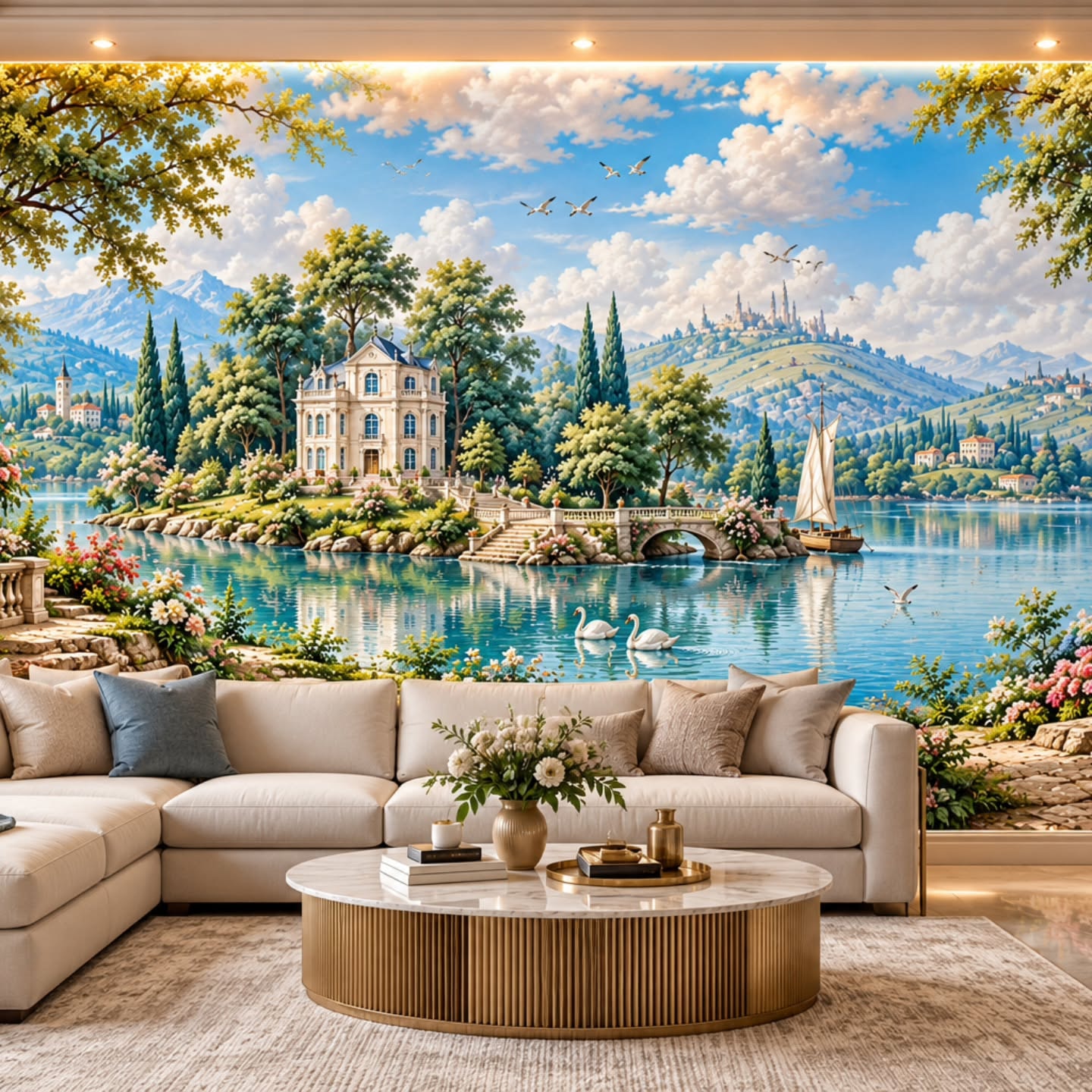 Bir Duvardan Çok 3D duvar posteri, döşenmiş oda görünümü