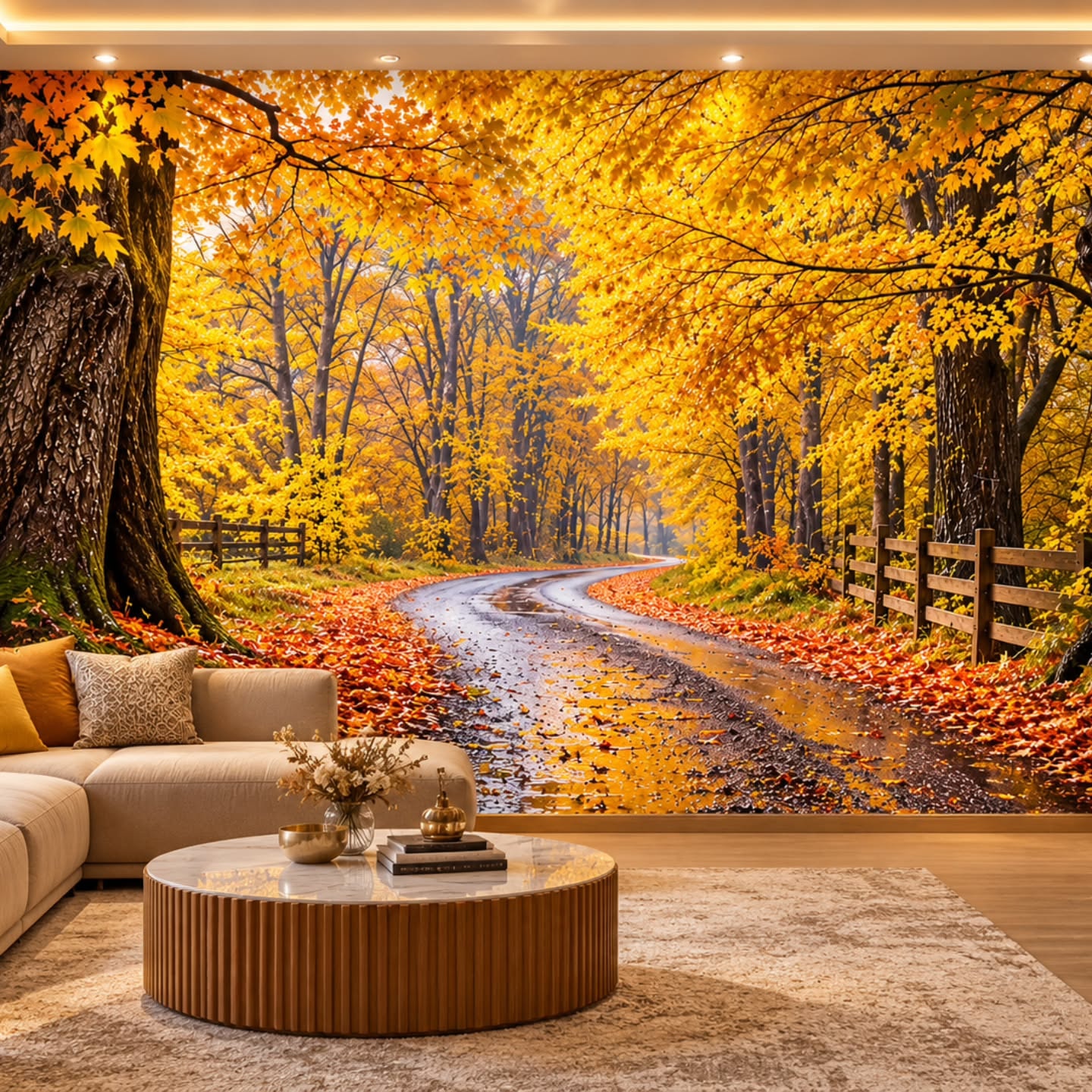 Sonbaharın Büyüleyici Güzelliği 3D duvar posteri, döşenmiş oda görünümü